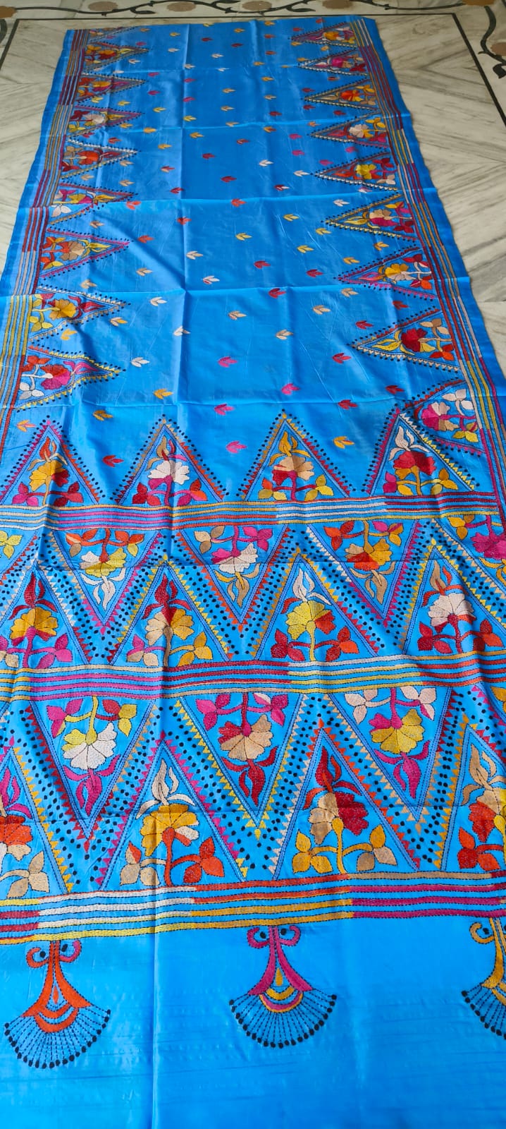 Handmade kantha on blended silk