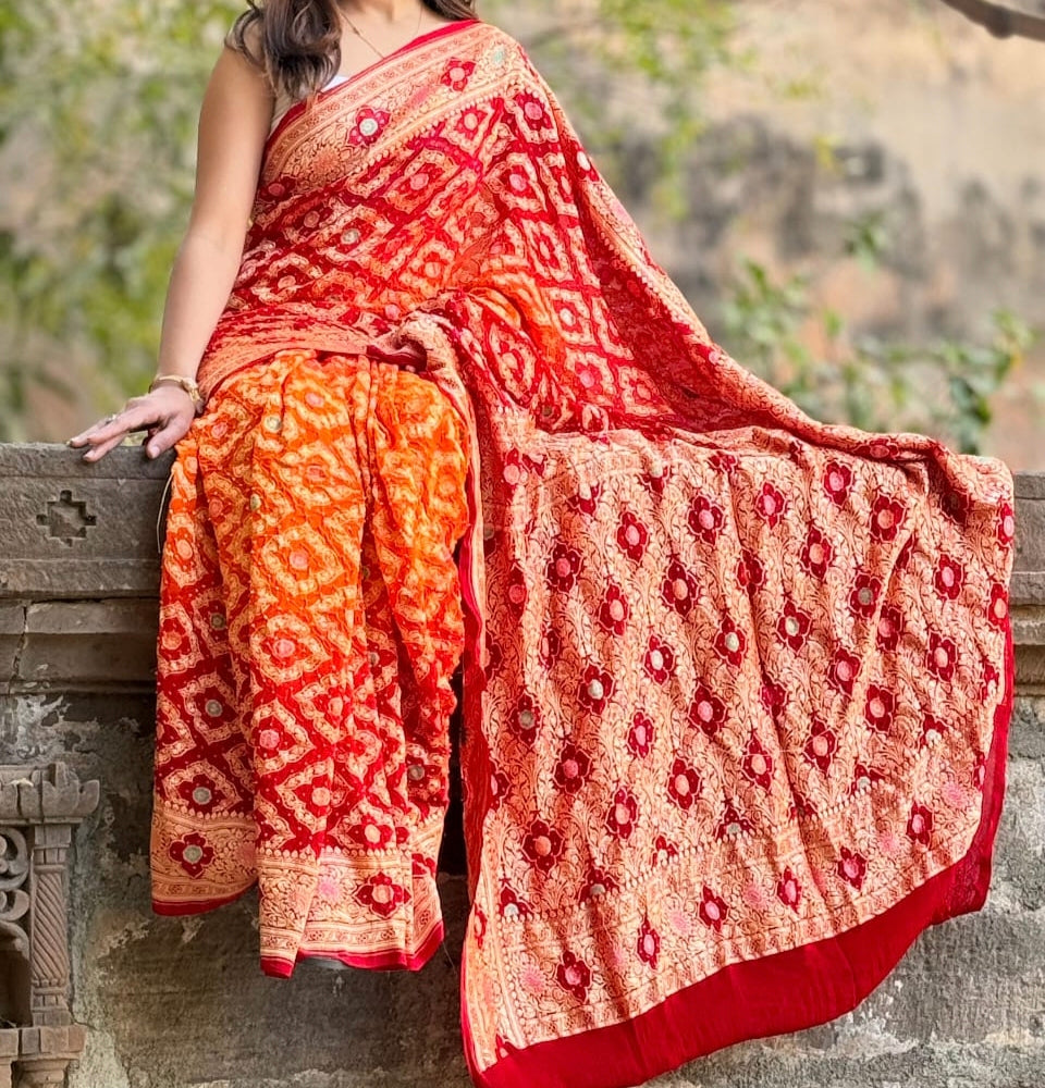 Gynesha | Pure Georgette Minakari Sarees
