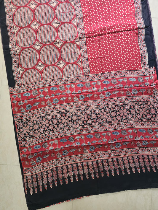 Modal sadi 
Ajrakh hand block print Saree Available....