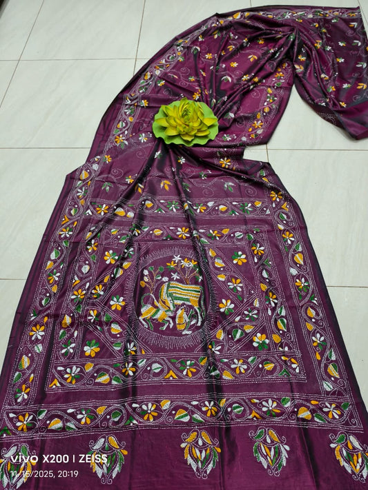 Kalyaniika |  Blended silk saree with Kantha Embroidery