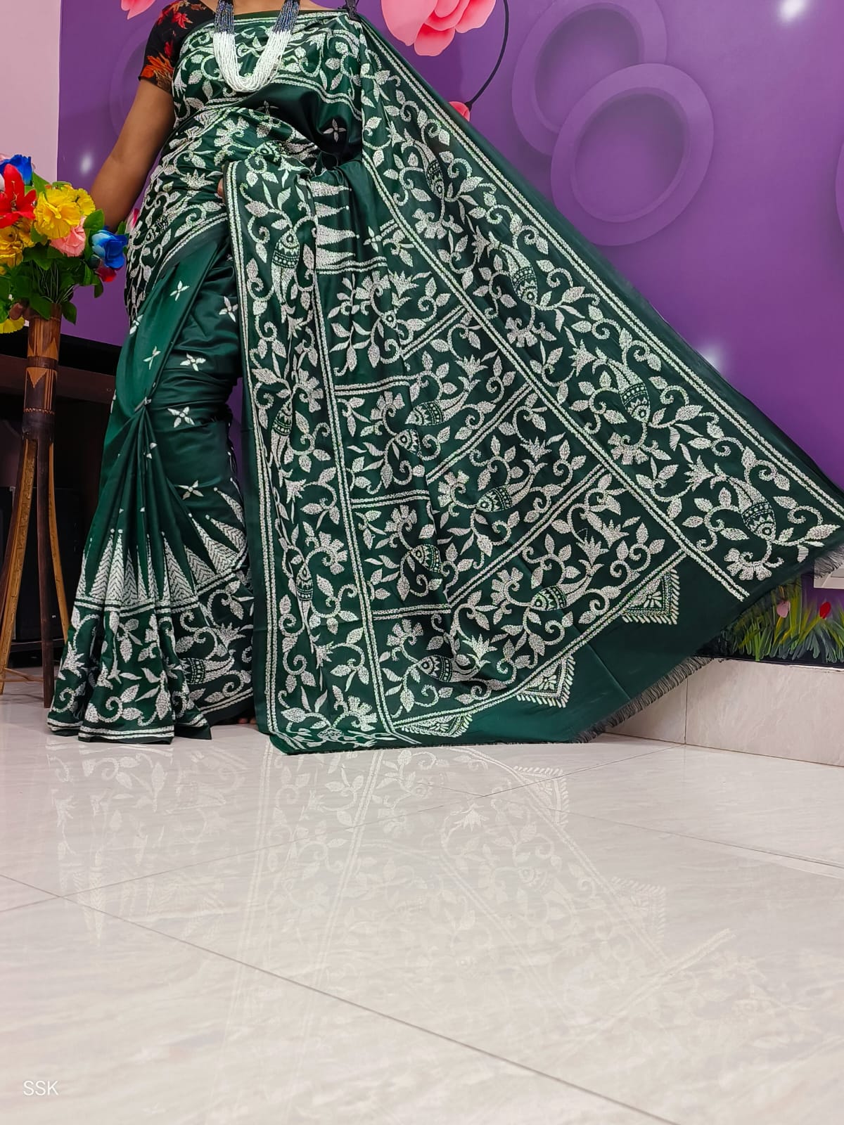 Handmade kantha on blended silk