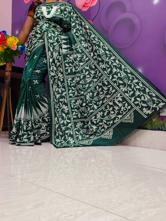 Handmade kantha on blended silk