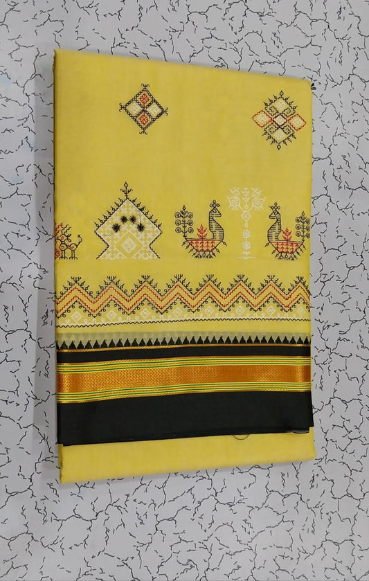 Zarina | Karnataka Kasuti work cotton saree in yellow Color