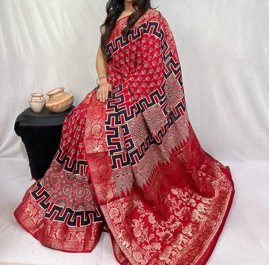 Doyatra | Ajrakh Saree on Dola Silk