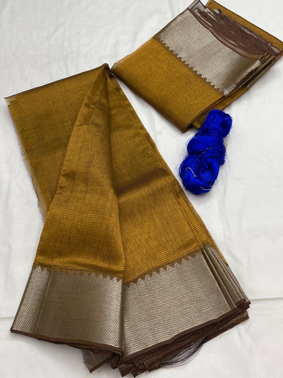 Mangalagiri pattu by cotton
pure handloom big jari border
sarees with running blouse