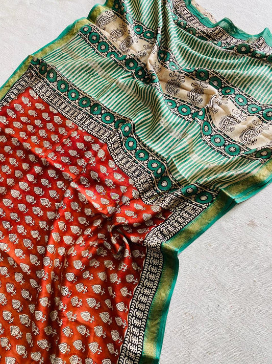 Let’s Wear #ethicallymade✅
🍁Beautifully Crafted Maheshwari Silk Saree  collection🍁
 Specially Designed in Bagru  jahota rapid dabu hand block print
100% Natural Dye
Fabric : Maheshwari Silk 
Length : 5.5 Meters
Blouse Piece : 0.90 Meter
