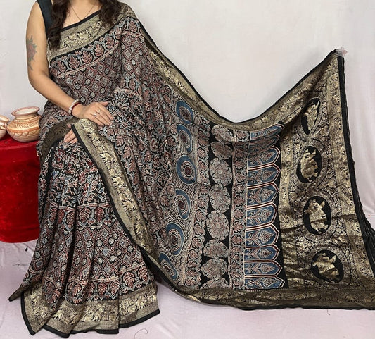 Doyara | Ajrakh Saree on Dola Silk