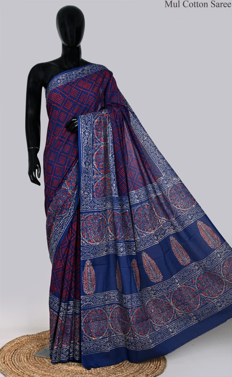 premium Traditional Mulmul CottonBeautiful Pure Soft Mulmul Cotton Sarees available*
Size: 6.30 mtr with blouse 