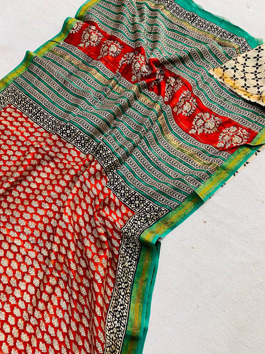 Let’s Wear #ethicallymade✅
🍁Beautifully Crafted Maheshwari Silk Saree  collection🍁
 Specially Designed in Bagru  jahota rapid dabu hand block print
100% Natural Dye
Fabric : Maheshwari Silk 
Length : 5.5 Meters
Blouse Piece : 0.90 Meter
