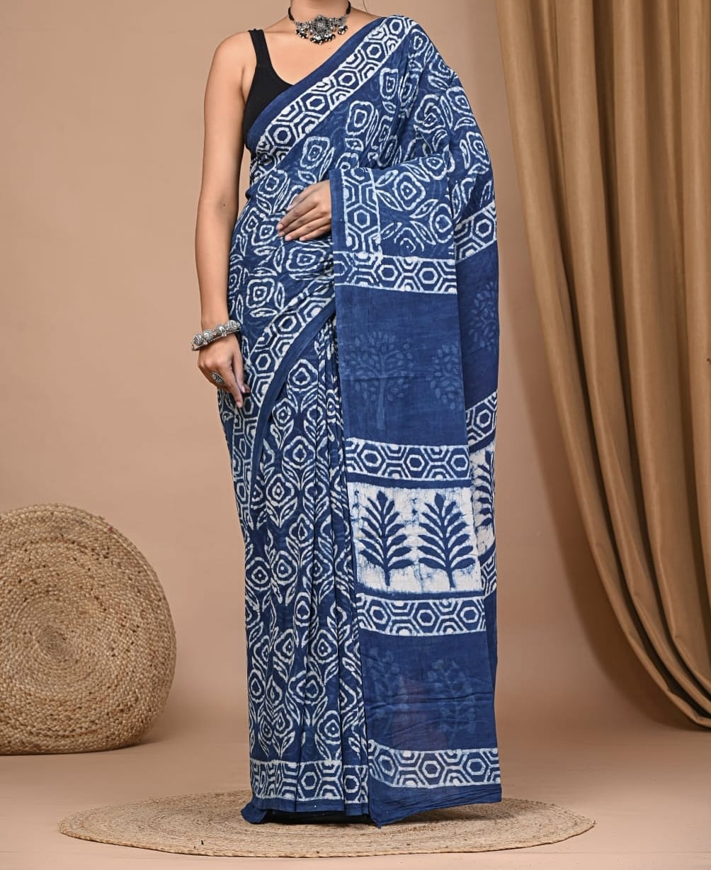 Marnikaa | Mul Cotton Blockprint Saree