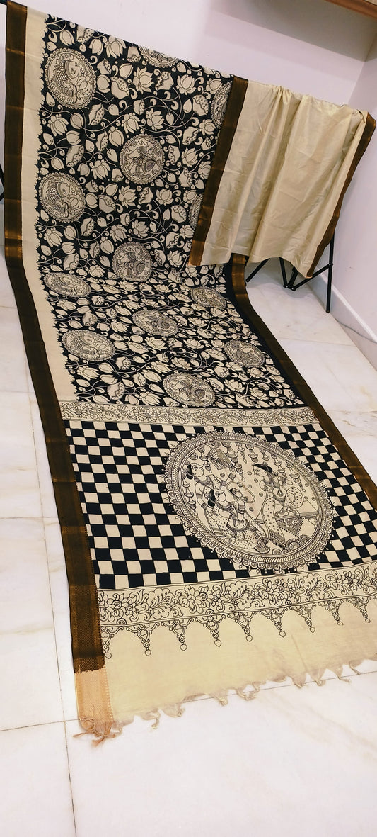 Gajakamala | Mangalgiri-Silk-Kalamkari-Saree