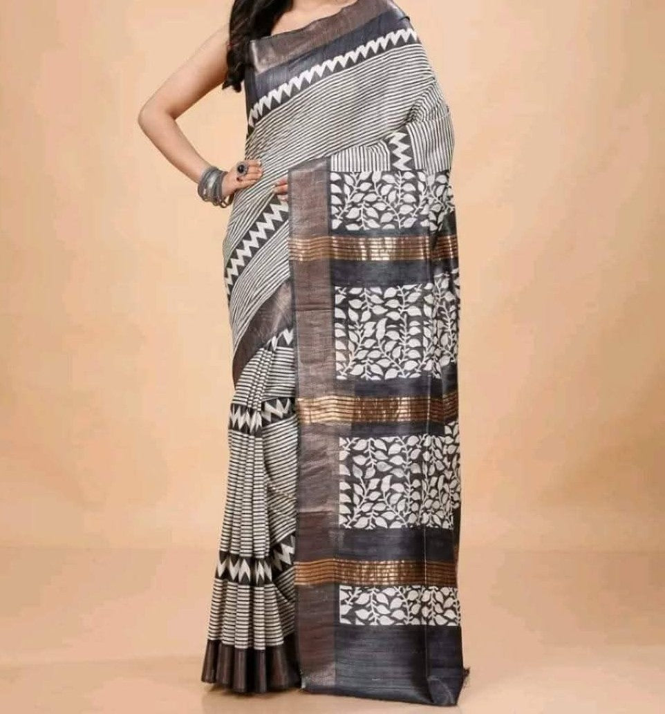 Turmila | Tussar Ghicha Screen Print Saree