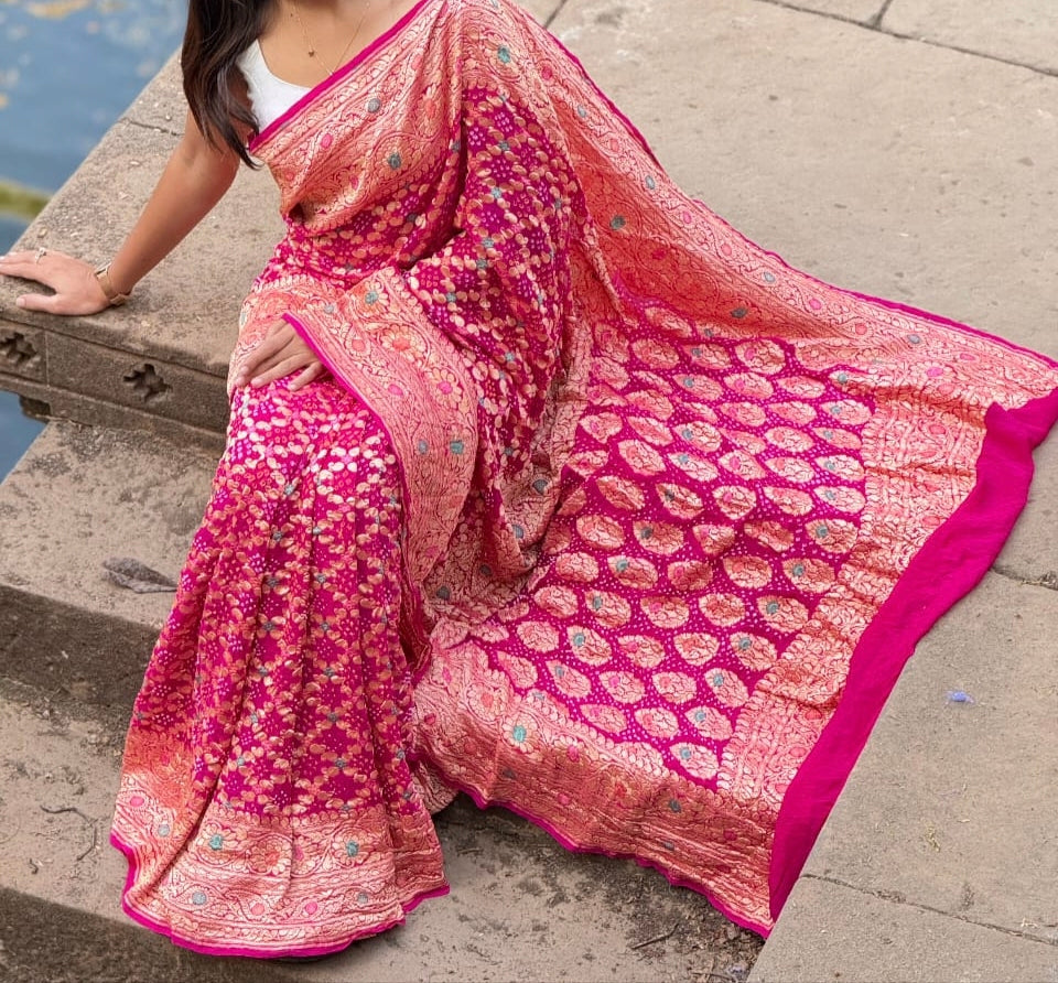 Gleevani | Pure Georgette Minakari Sarees