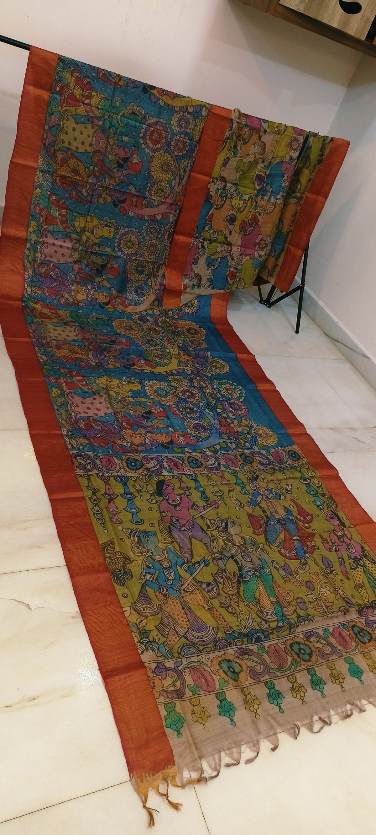 Pen kalamkari on tussar silk
pure desi tussar silk hand painted saree