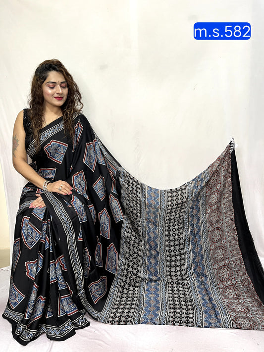 Amrutha | Ajrakh Prints on modal Silk