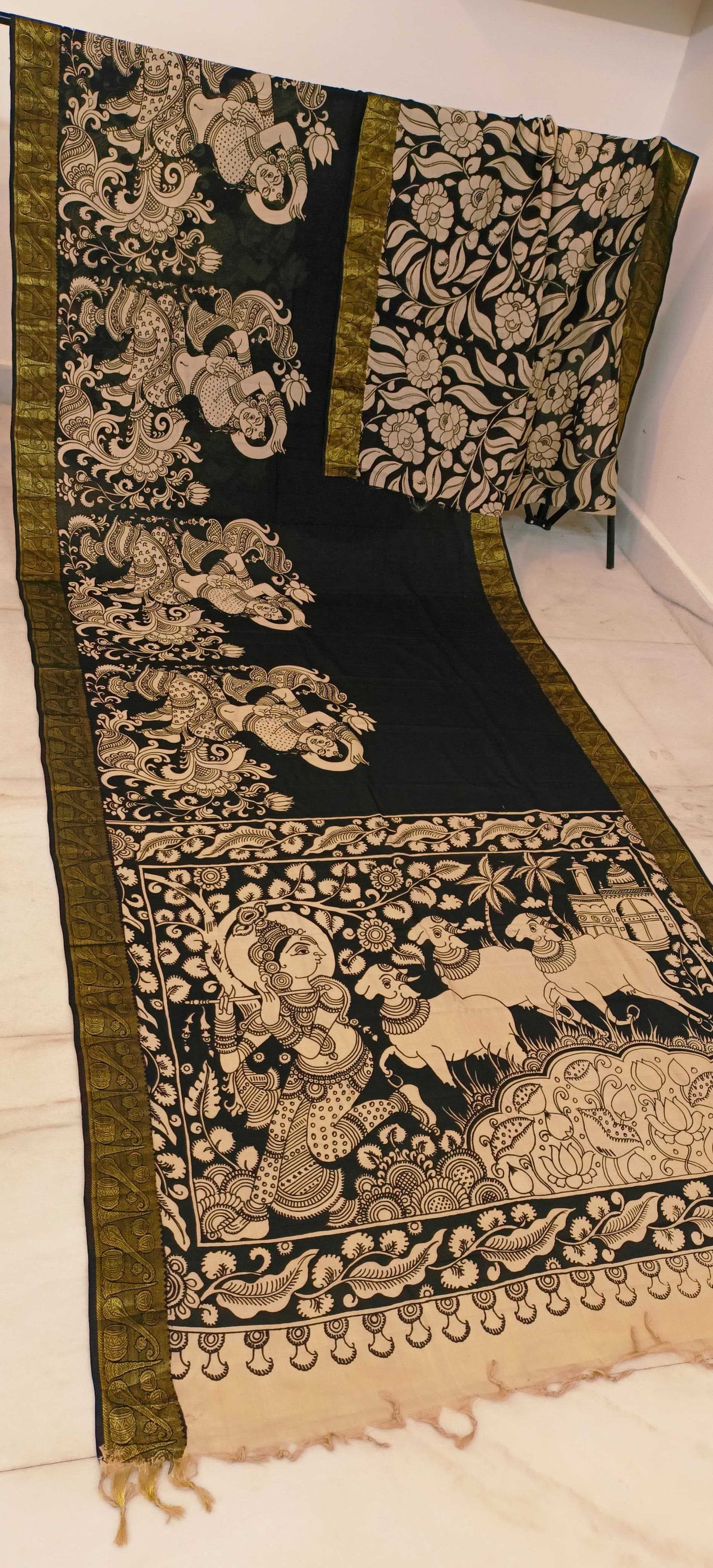 Kadambari | Black and white kalamkari Saree