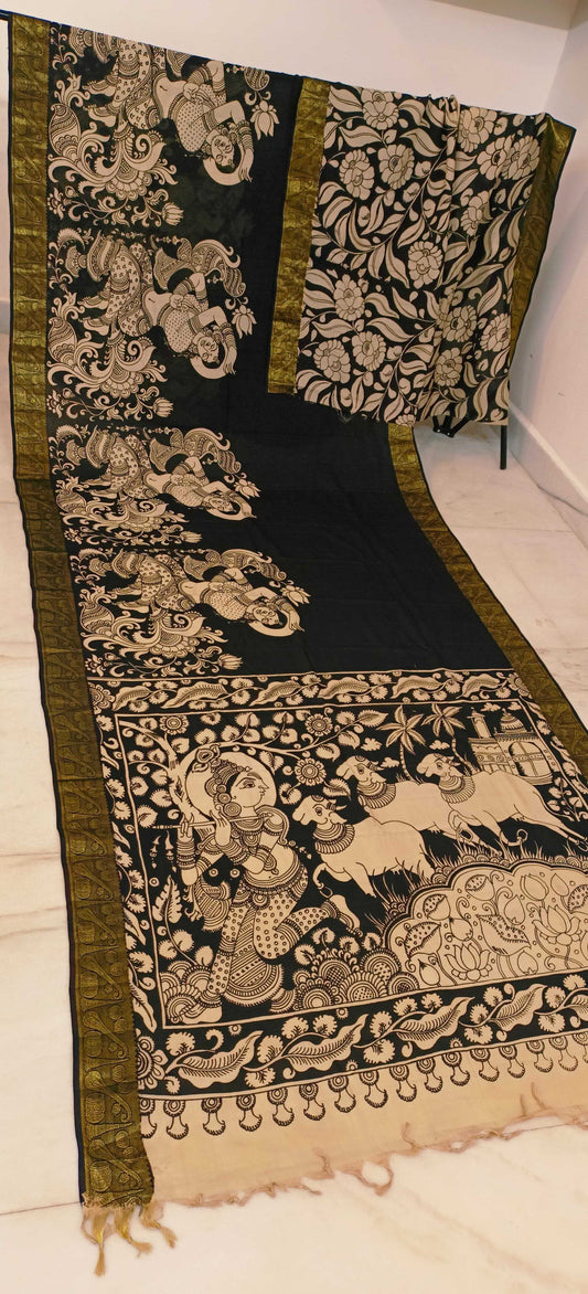 Kadambari | Black and white kalamkari Saree