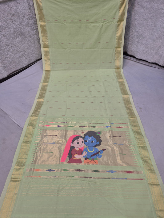 Handloom cotton paithani with narali border