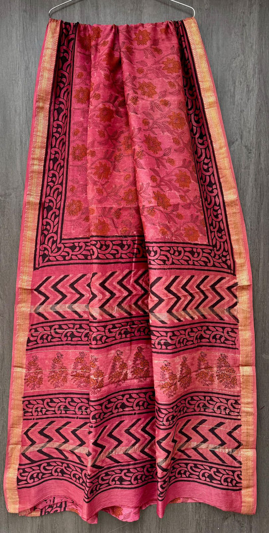 Fernandes | Block printed Maheshwari Silk Saree