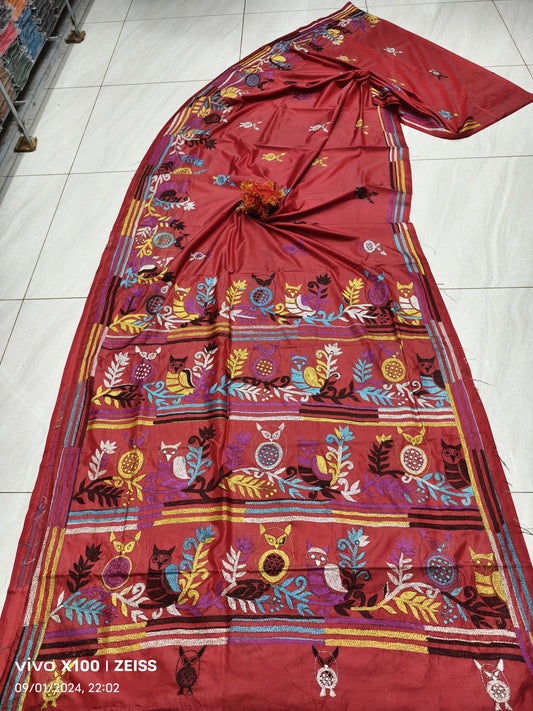 Janaki | Hand Made Kantha Embroidery on Semi Silk