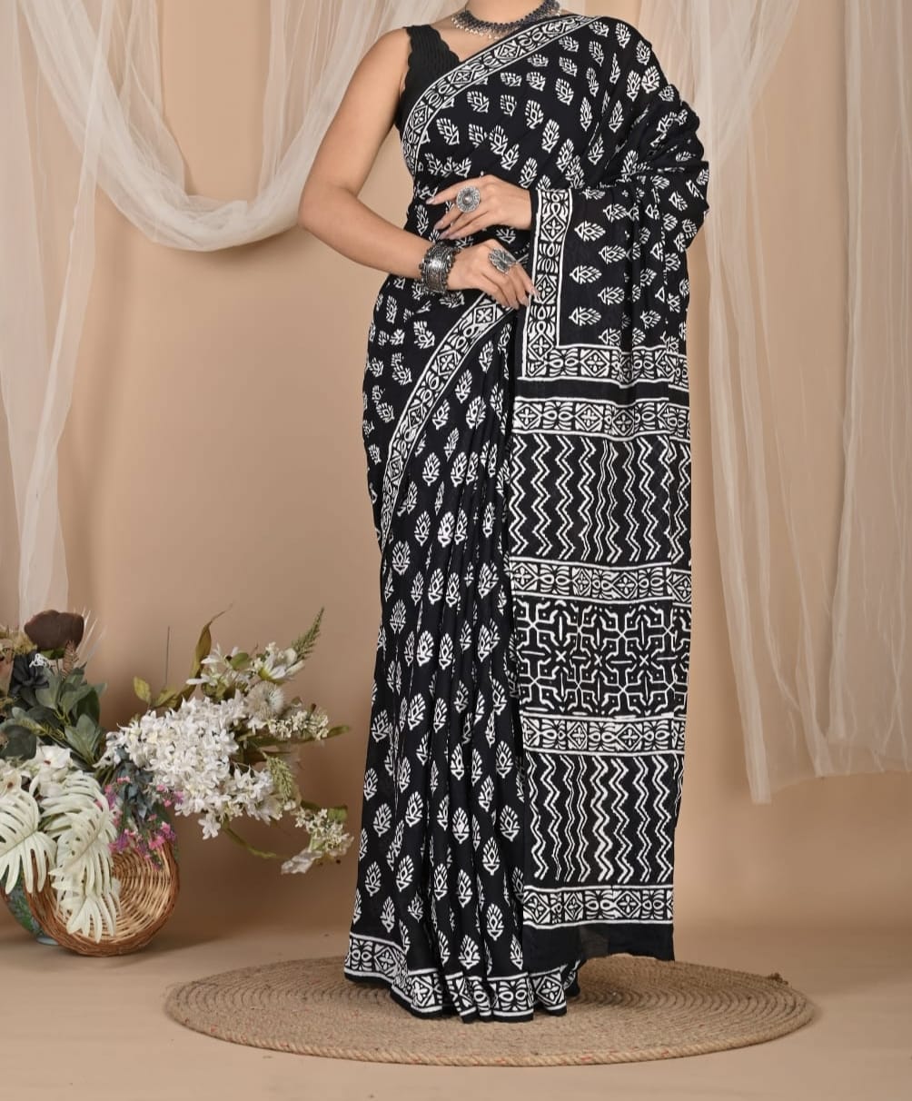 Miloniyaa | Mul Cotton Blockprint Saree