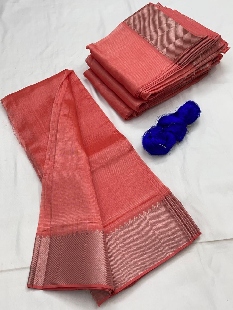 Mangalagiri pattu by cotton
pure handloom big jari border
sarees with running blouse