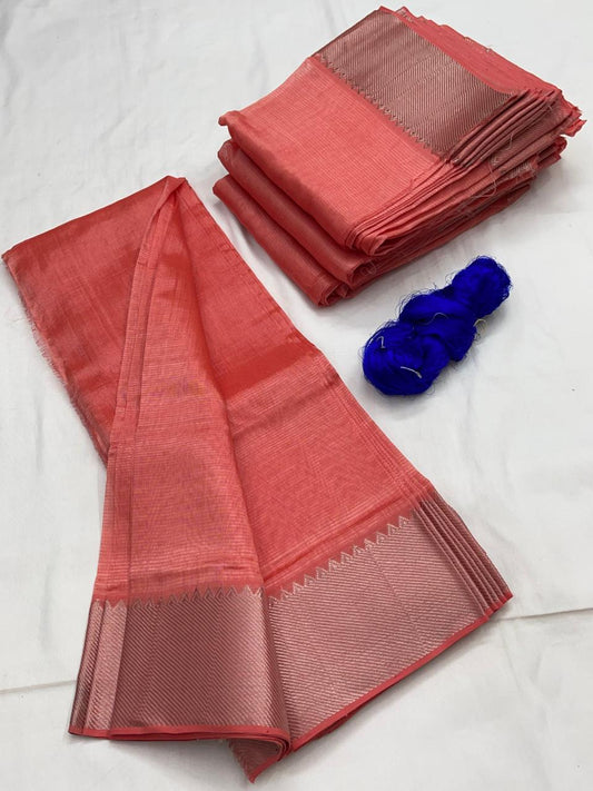 Mangalagiri pattu by cotton
pure handloom big jari border
sarees with running blouse