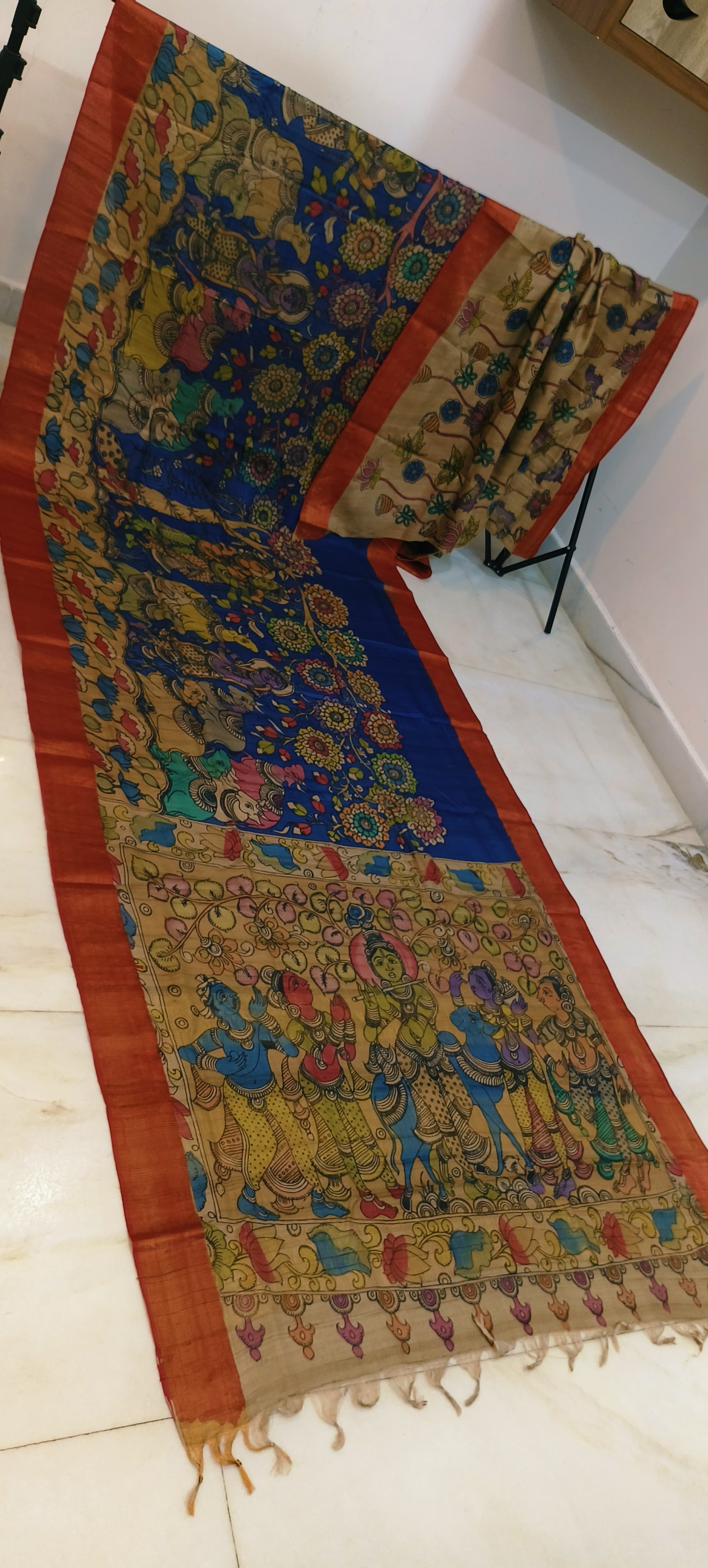 Pen kalamkari on tussar silk
pure desi tussar silk hand painted saree