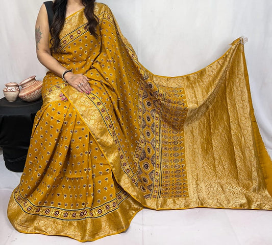 Dolbina | Ajrakh Saree on Dola Silk