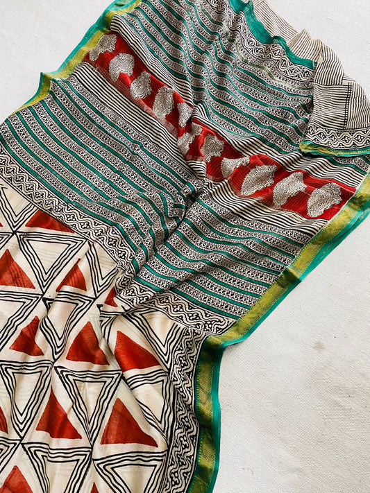 Let’s Wear #ethicallymade✅
🍁Beautifully Crafted Maheshwari Silk Saree  collection🍁
 Specially Designed in Bagru  jahota rapid dabu hand block print
100% Natural Dye
Fabric : Maheshwari Silk 
Length : 5.5 Meters
Blouse Piece : 0.90 Meter
