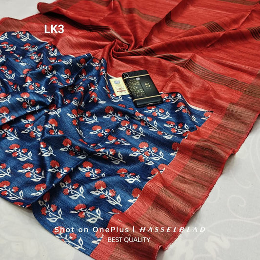 Tusvani | Tussar Ghicha Screen Print Saree