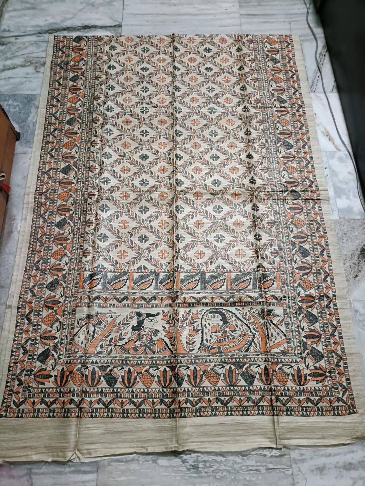 Hand painted madhubani on tussar