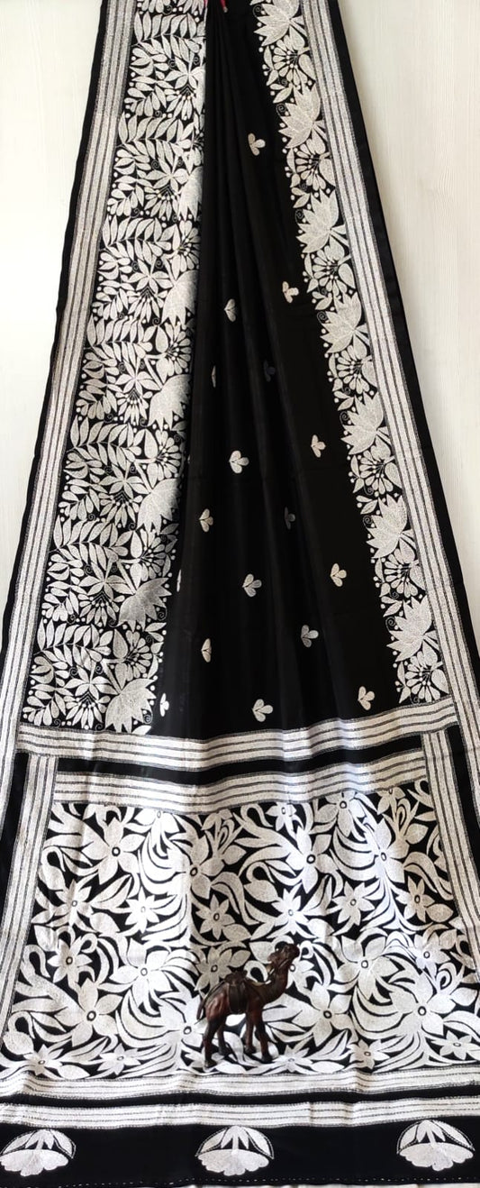 Hand Kantha on blended silk with blouse piece