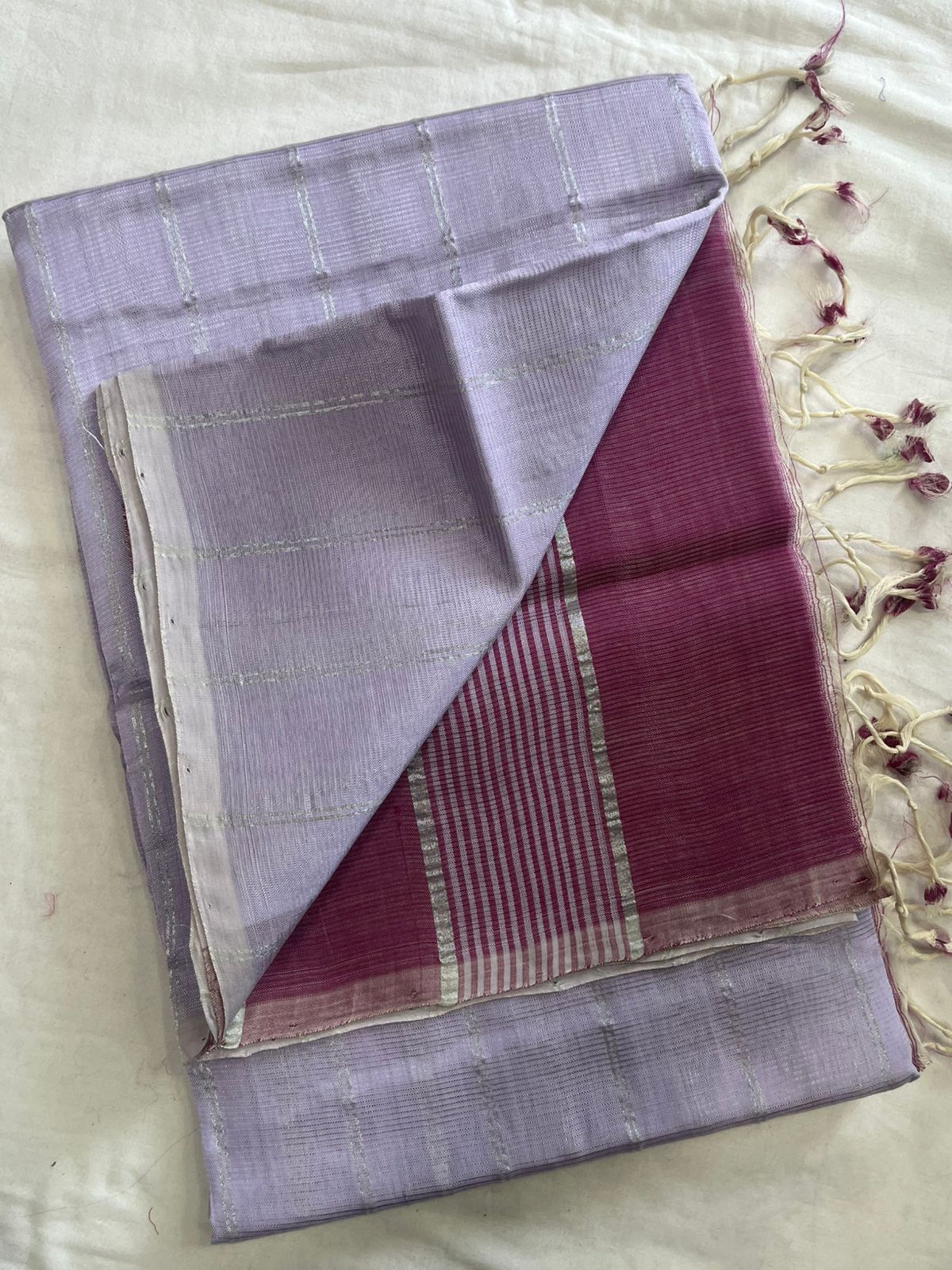 **Material **:- Mangalagiri handloom pattu by cotton 

**Model **:- all-over zari lines model sarees 

Contrast zari lines pallu & blouse