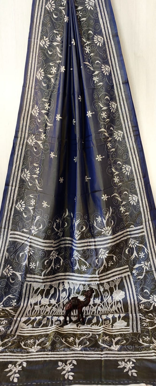 Hand Kantha on blended silk with blouse piece