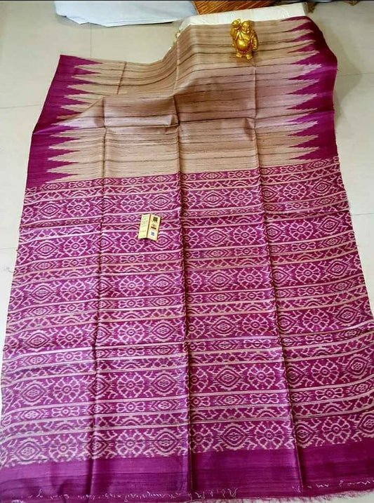 tussar gheecha screen printed saree with silk mark
