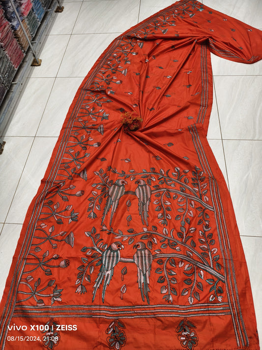 Aanya | Hand Made Kantha Embroidery on Semi Silk