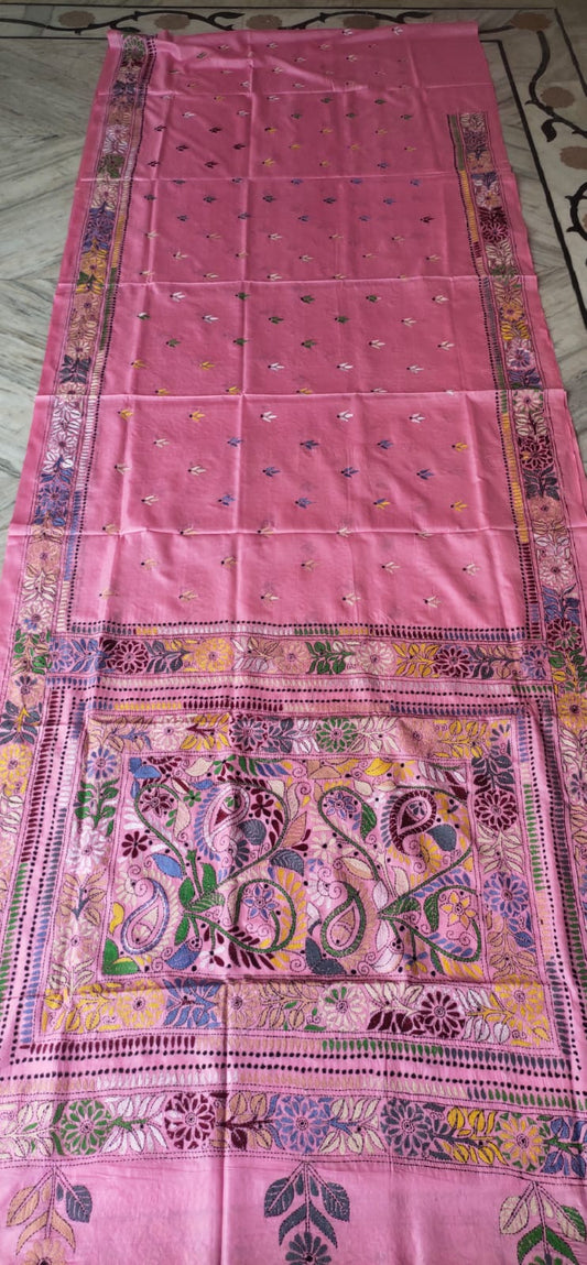 Handmade kantha on blended silk