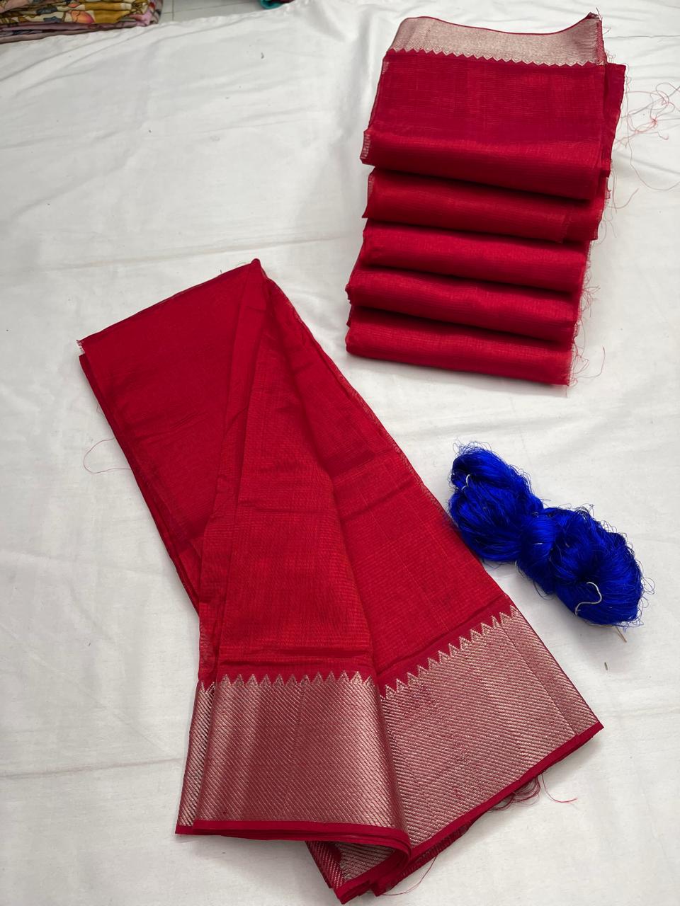 Mangalagiri pattu by cotton
pure handloom big jari border
sarees with running blouse