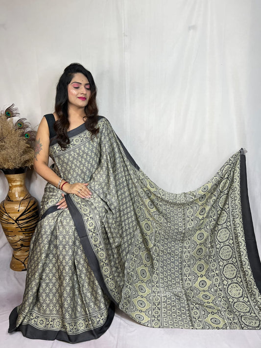 Anjali | Ajrakh Prints on modal Silk