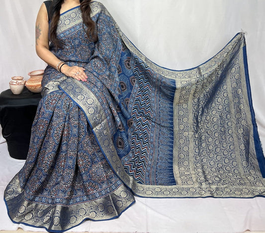 Dovisha | Ajrakh Saree on Dola Silk