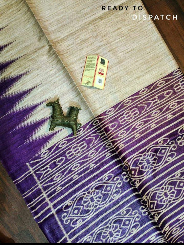 tussar gheecha screen printed saree with silk mark