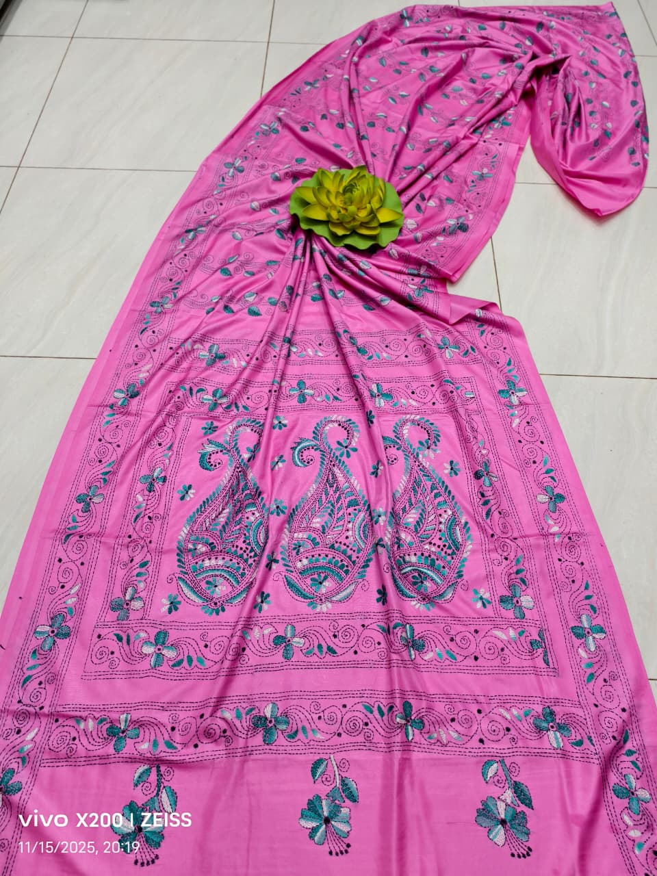 Kairadevi |  Blended silk saree with Kantha Embroidery