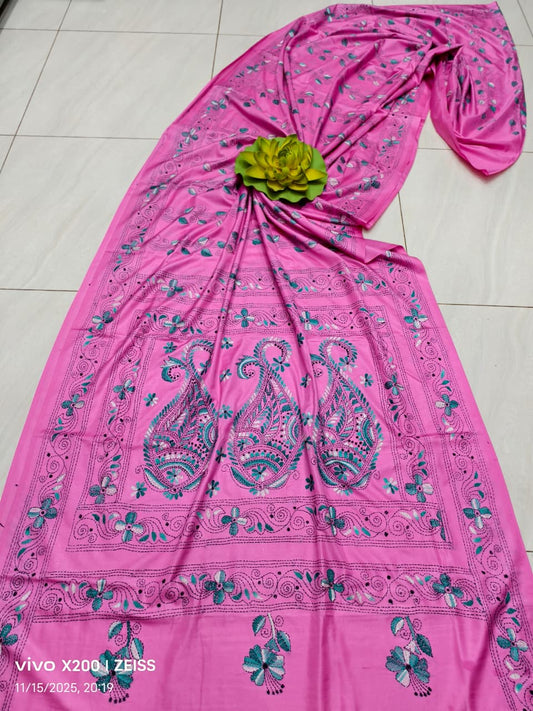 Kairadevi |  Blended silk saree with Kantha Embroidery