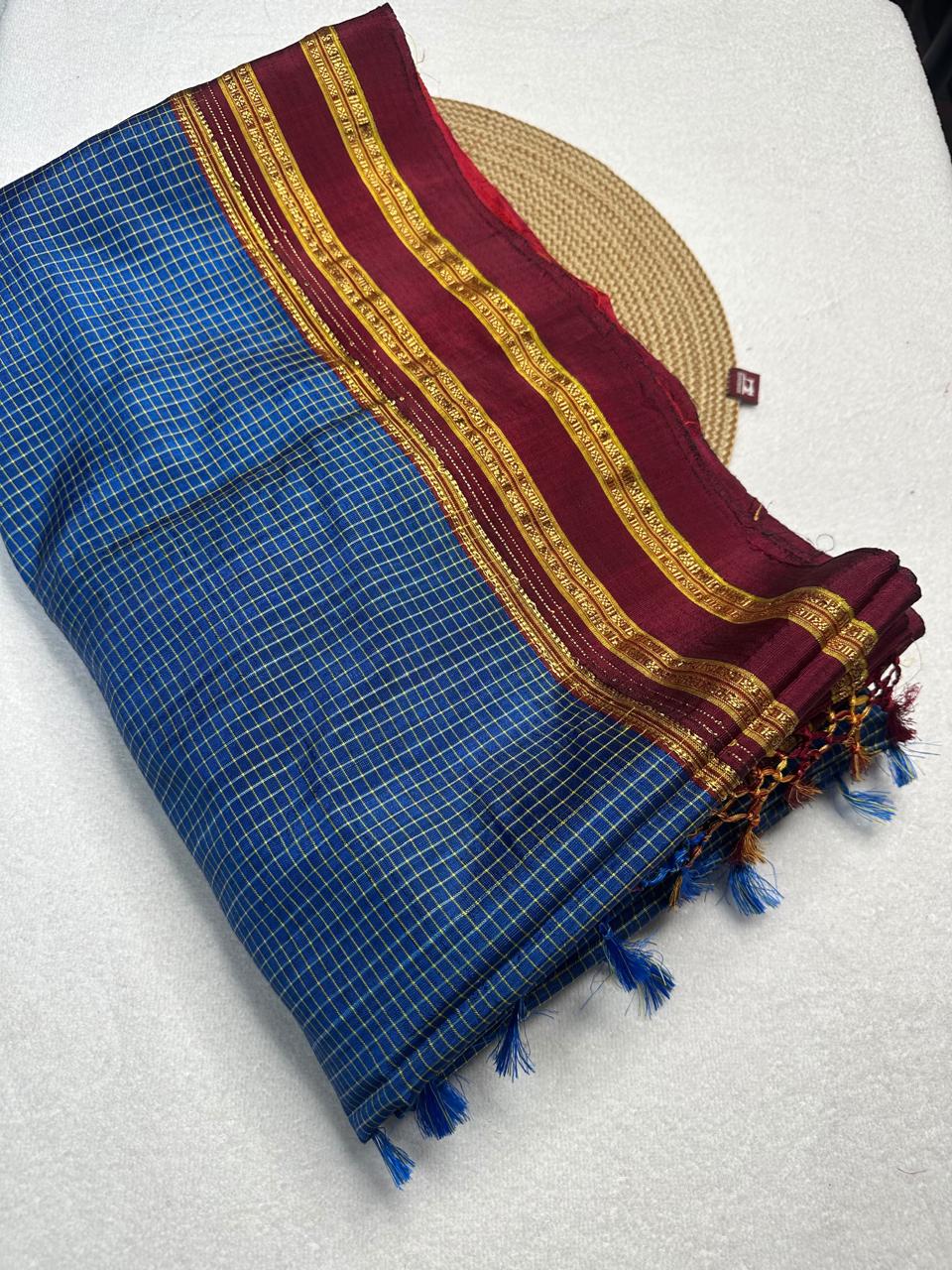 Material - viscos by cotton
Border - gayitri border
Saree Name -ilkal Gayatri micro checks saree
Pallu -cotton pallu
Blouse -running
Handloom -yes
Saree length- 7.2