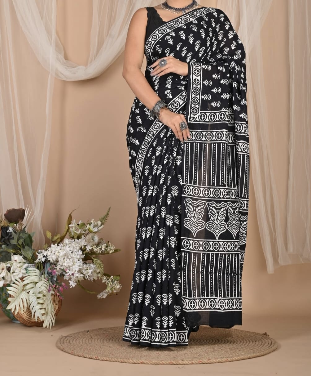 Mikshaa | Mul Cotton Blockprint Saree