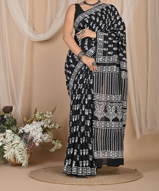 Mikshaa | Mul Cotton Blockprint Saree
