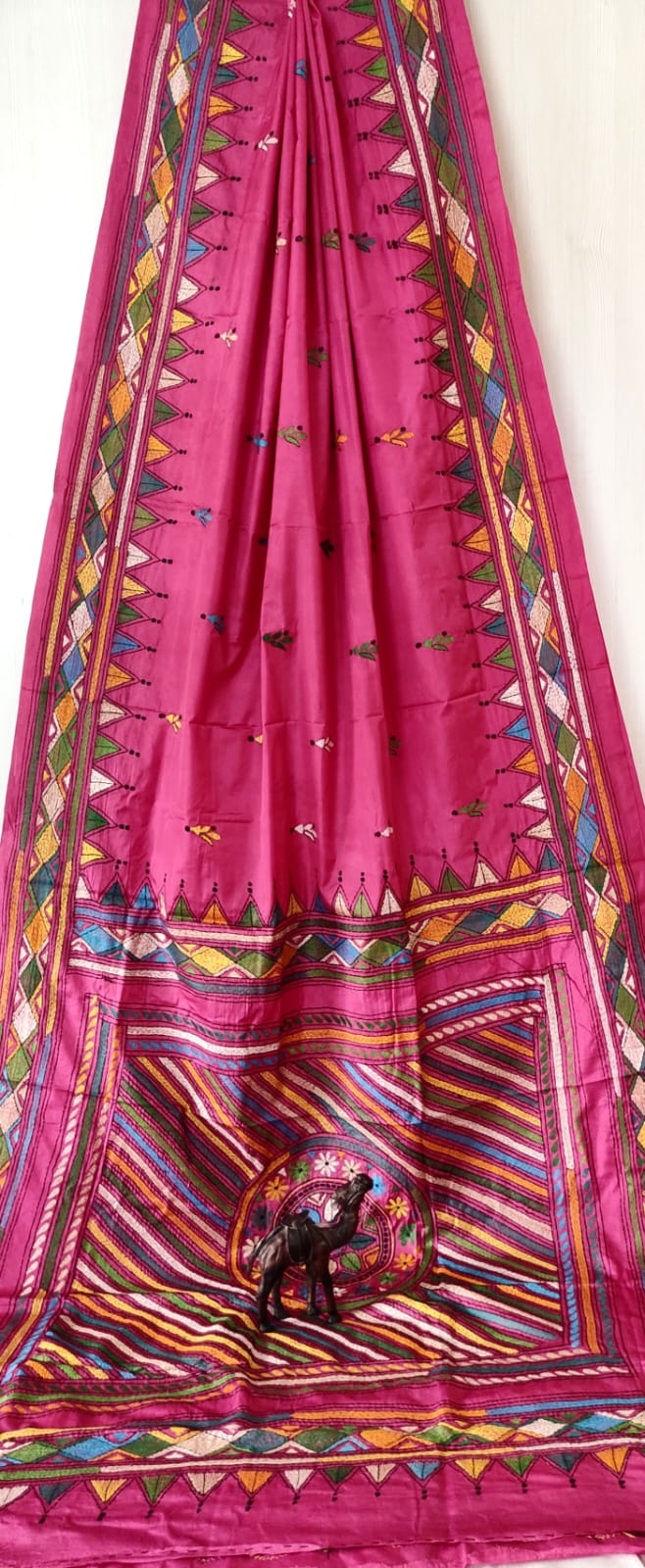 Hand Kantha on blended silk with blouse piece