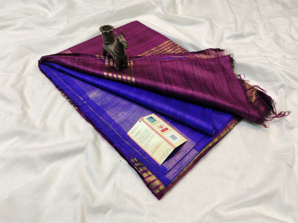 Pure tussar ghicha silk handloom saree with blouse pc.
Silk mark tag 
