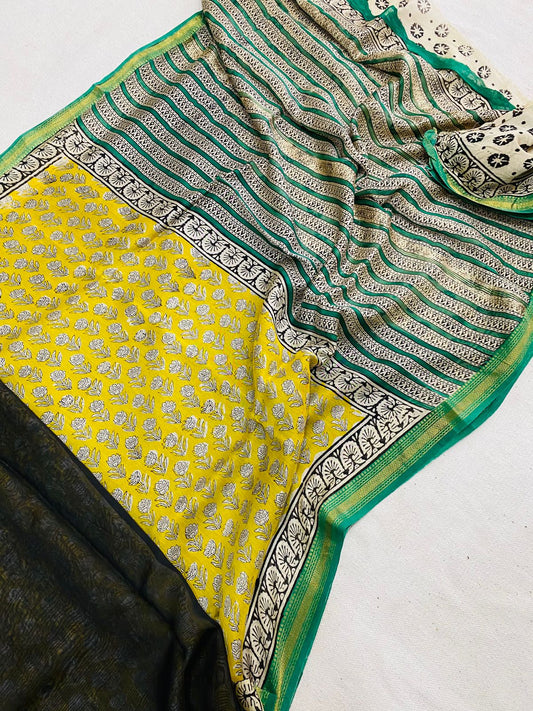 Let’s Wear #ethicallymade✅
🍁Beautifully Crafted Maheshwari Silk Saree  collection🍁
 Specially Designed in Bagru  jahota rapid dabu hand block print
100% Natural Dye
Fabric : Maheshwari Silk 
Length : 5.5 Meters
Blouse Piece : 0.90 Meter
